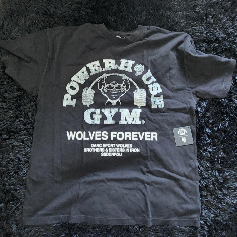 New! Powerhouse of the Wolves Premium Tee. Black/White. Size Large.